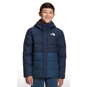 The North Face Boys Kids Puffer Jacket Hooded Two-Tone Blue Winter Coat Med